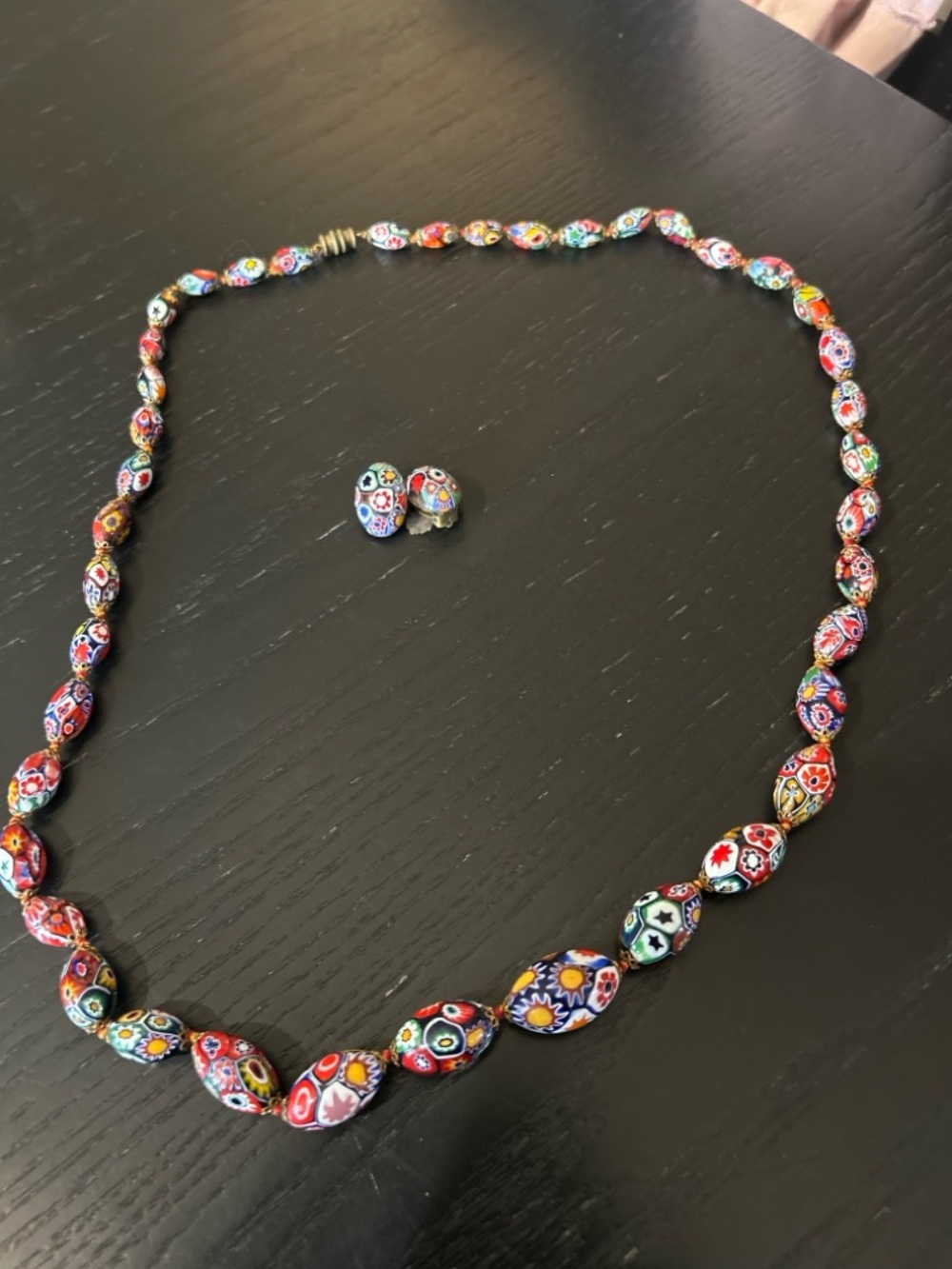 Vintage Venetian Murano Millefiori Glass Bead necklace with matching earrings
